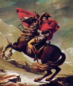 ナポレオンの馬の絵の肖像「サン・ベルナール峠を越えるボナパルト」5つのバージョン全解説。ベートーベン作曲交響曲第1番4楽章さびがクリックで聴ける。